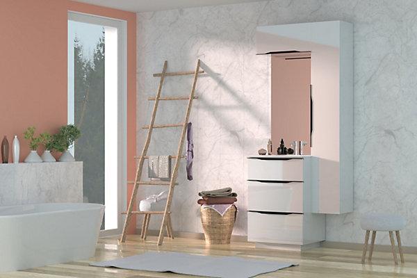 Meuble de salle de bains haut blanc brillant l.60 x H.30 x P.30 cm, Pamili