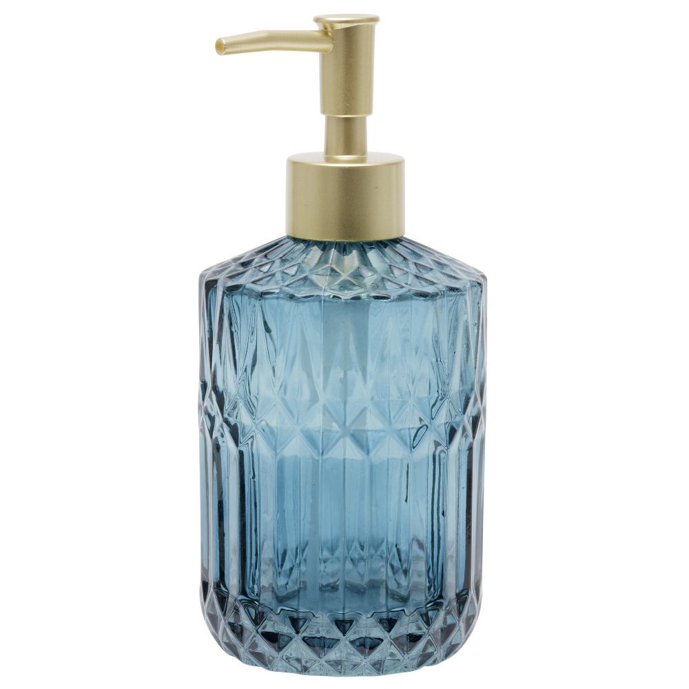 Distributeur de savon en verre effet cristallin bleu Ø8xH17,5cm