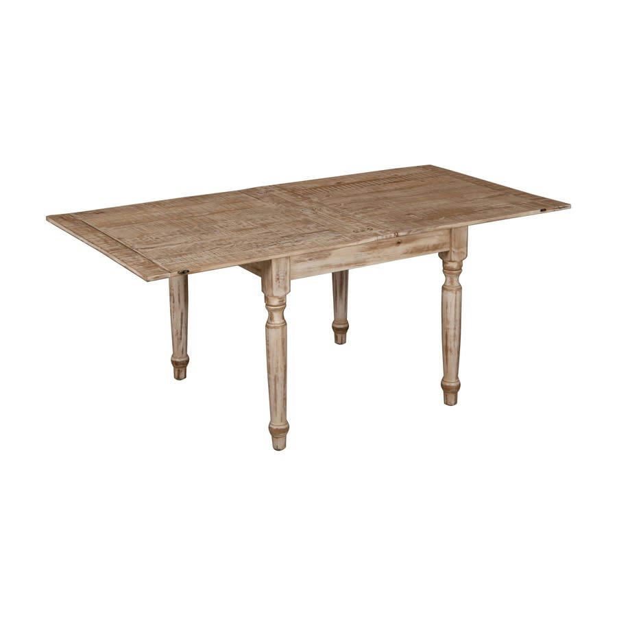 - Table extensible antique en manguier blanc 90x90x80