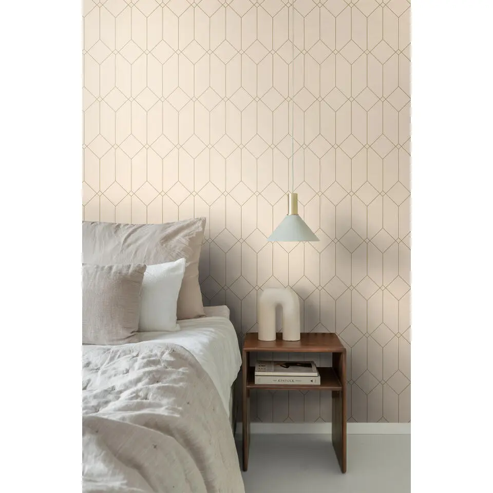 ESTAhome behang art deco motief goud en beige - 53 cm x 10.05 m