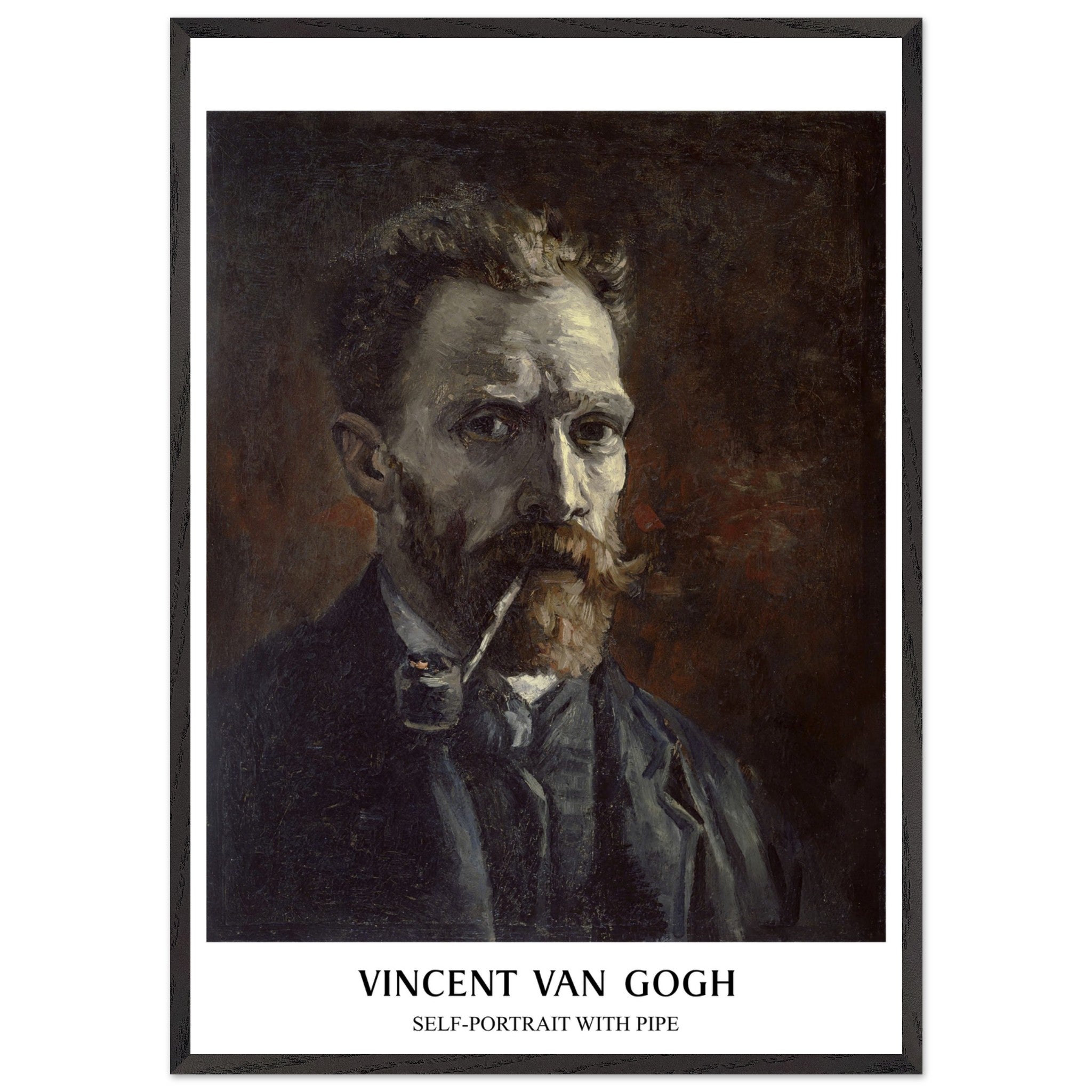 Artfulprints Poster met Lijst Vincent van Gogh - Self-portrait with pipe  - 50x70 cm - Bruin