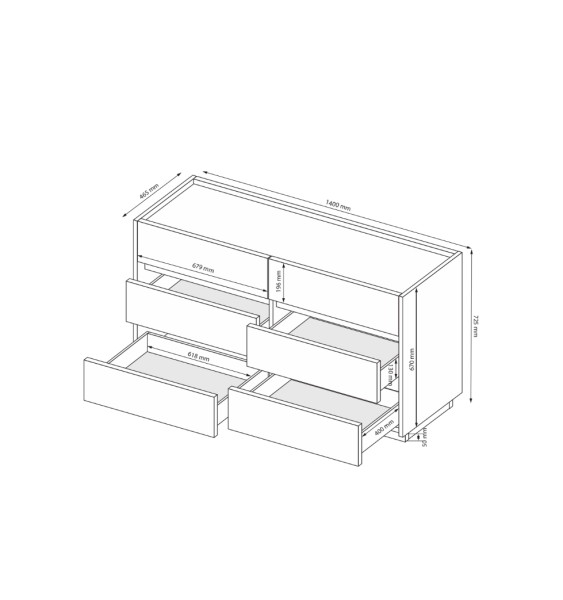Komoda 6 szuflad 73x140 grafit mat