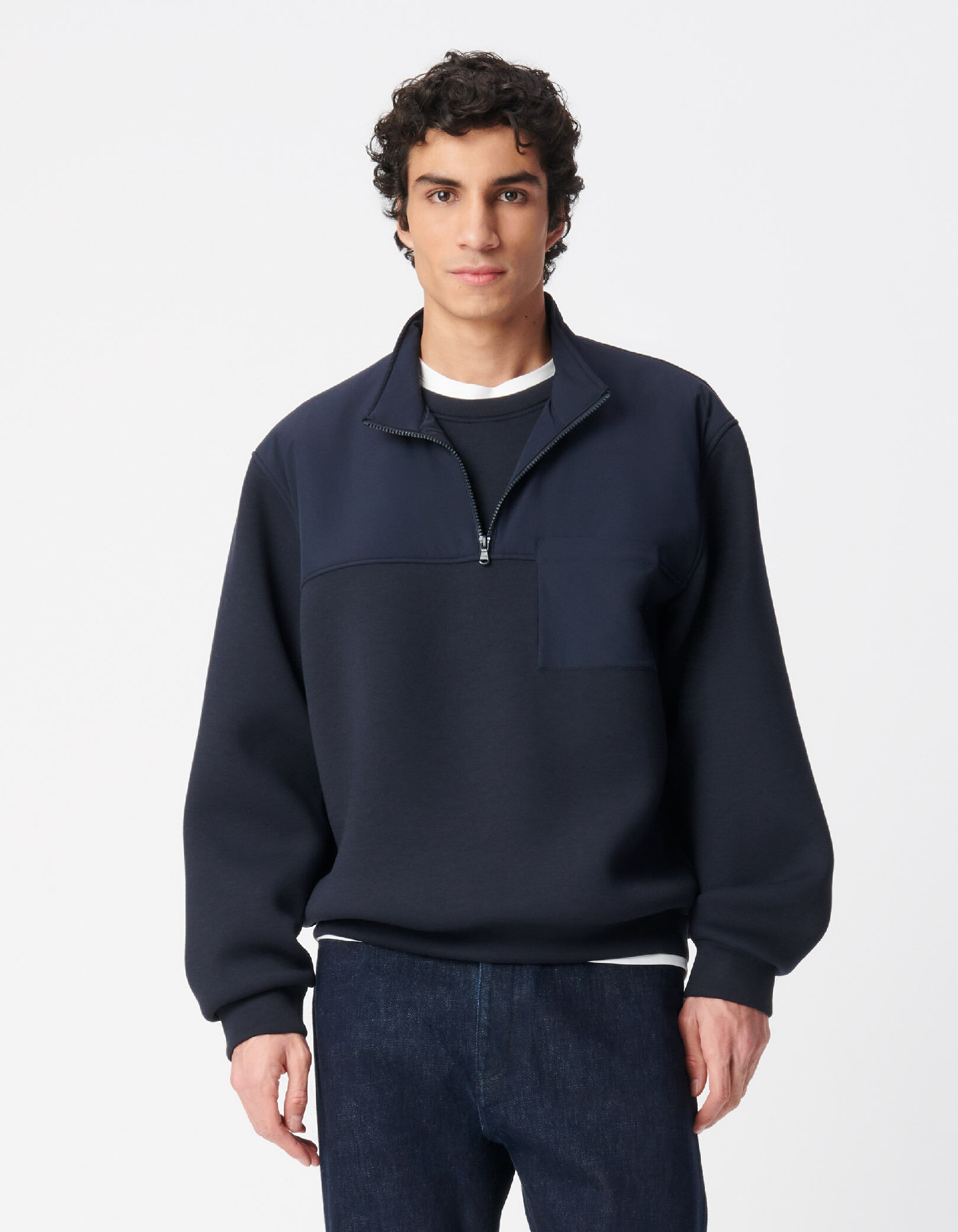 Sweat marine bi-matière EASY CARE Homme