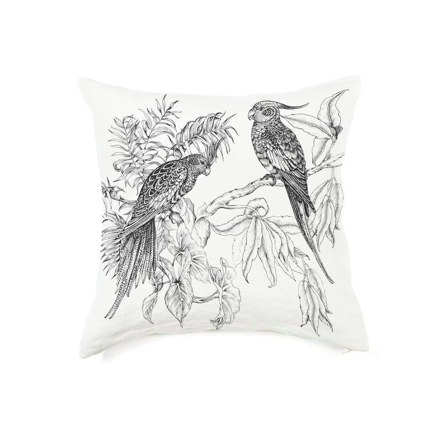 PETRÓPOLIS 1951 - Coussin en lin pur lavé Elizabeth blanc noir 65x65