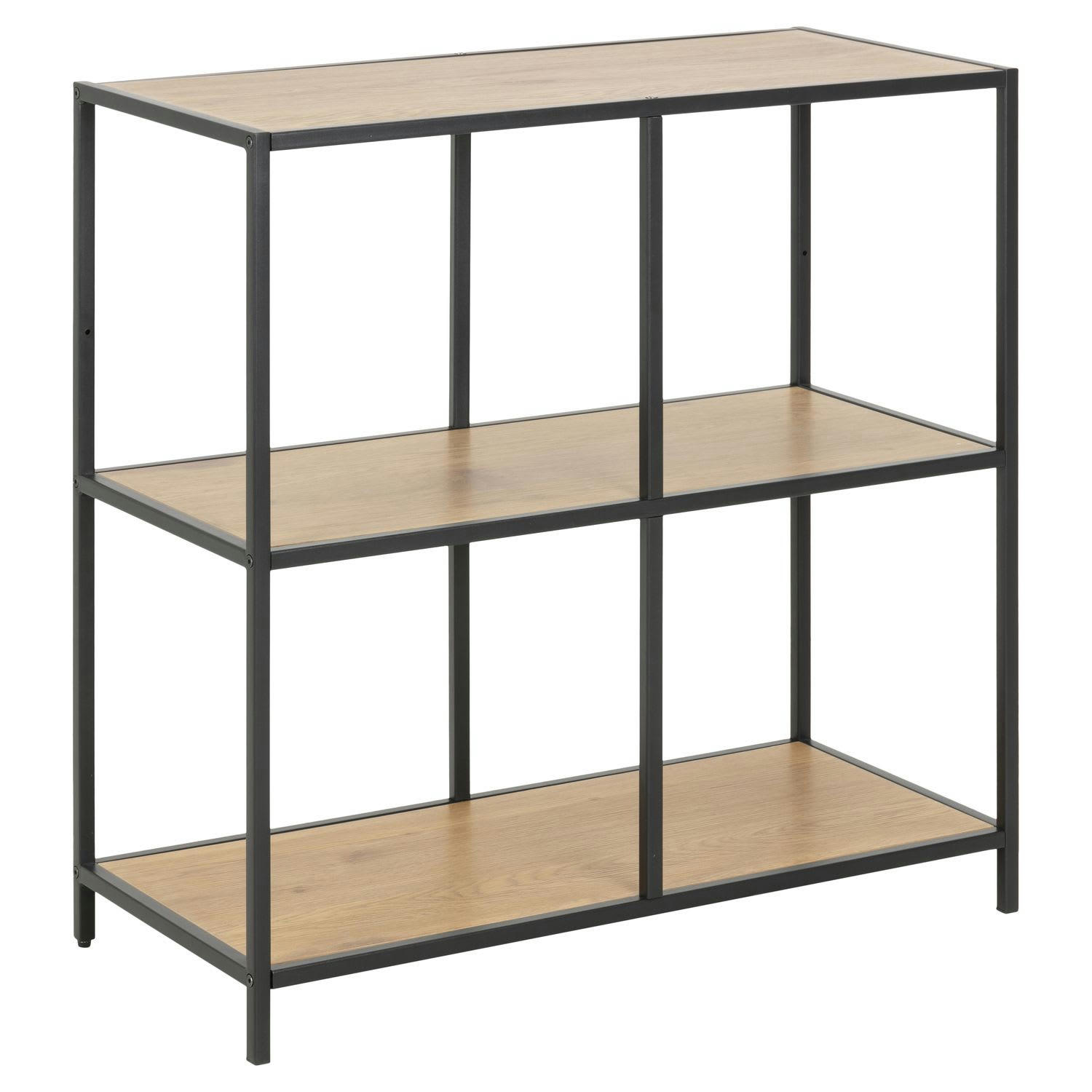 SIREINE - Bibliothèque basse droite 2 niveaux en mdf et métal beige