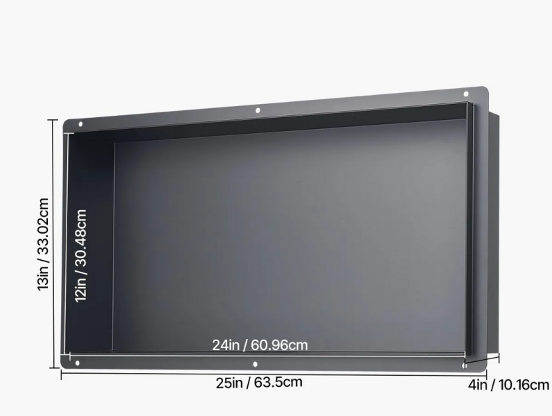 Wnęka prysznicowa 33x63cm czarna stal nierdzewna bez ram łazienka