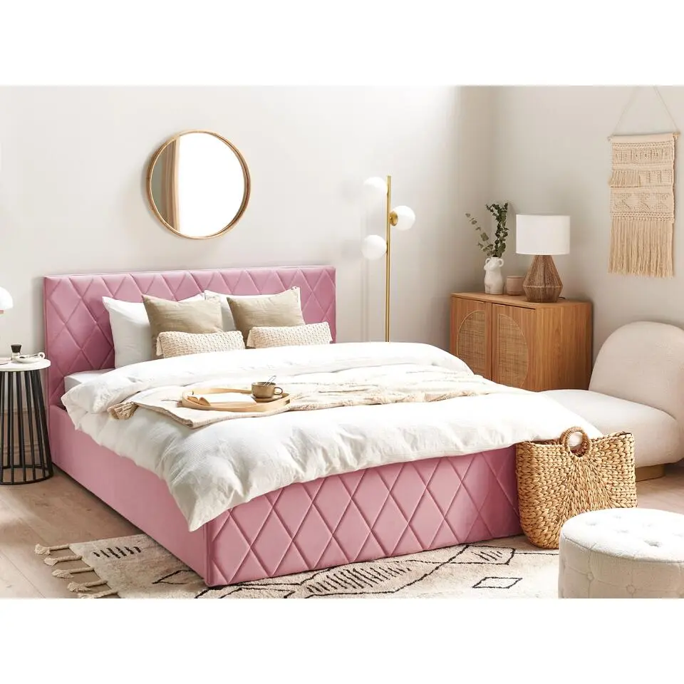 ROCHEFORT - Tweepersoonsbed - Roze - 160 x 200 cm - Fluweel