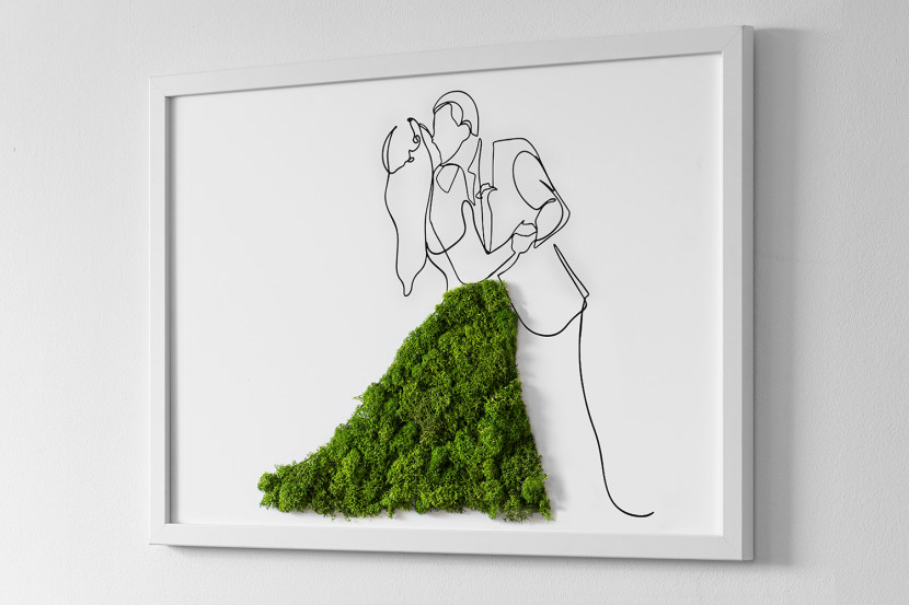 Obraz z mchem - Tańcząca para 60x40 cm Biała Rama