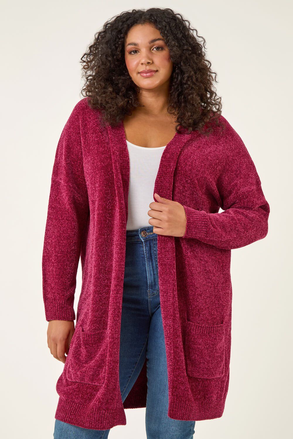 Roman Curve Textured Chennile Knit Cardigan