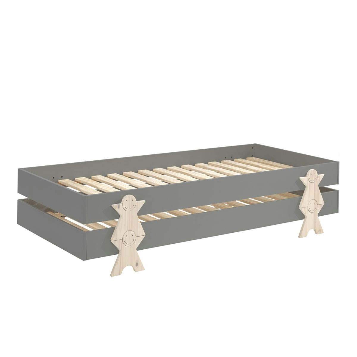 MODULO - Lot de 2 lit empilable 90x200 sommier inclus gris