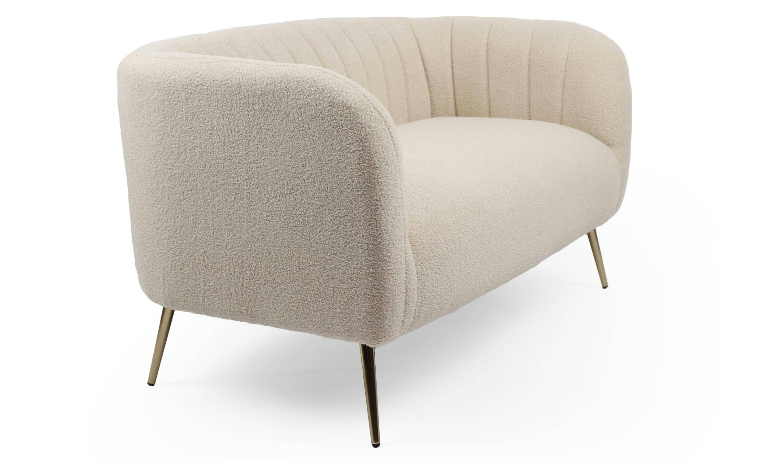 BOMBARO - Canapé 2 places moderne pieds métal doré et tissu bouclette beige