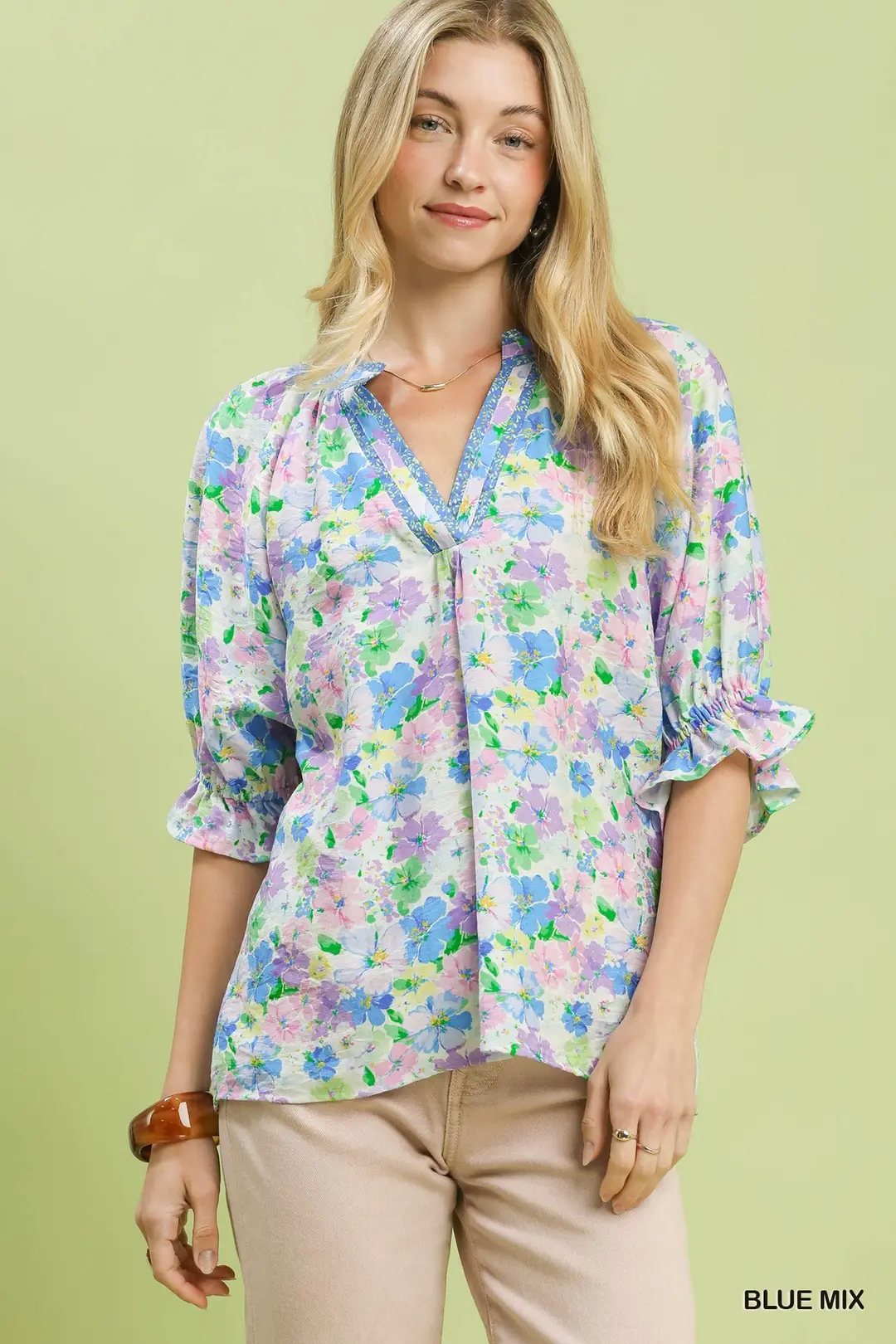 Mix Floral Print Ruffle Top