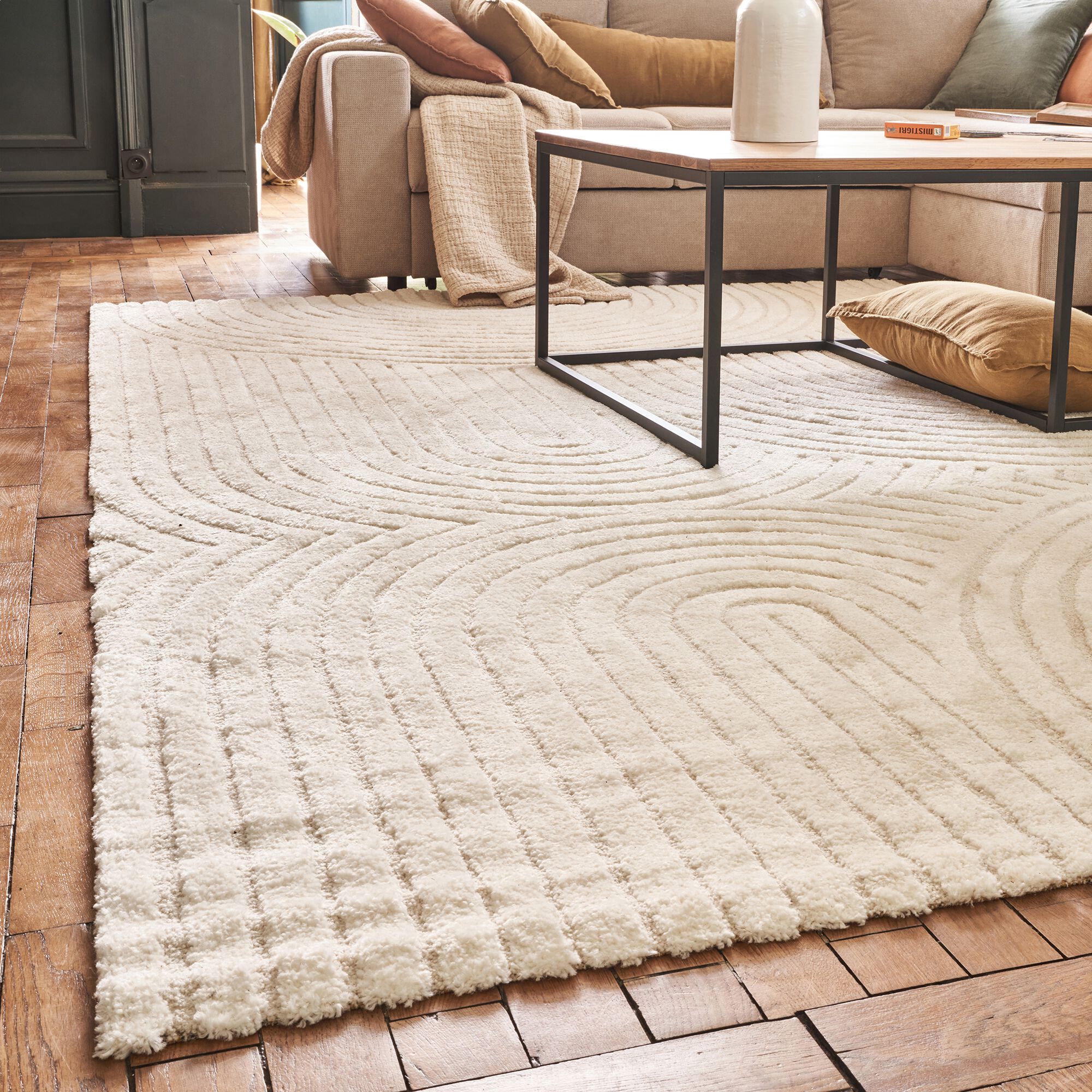 PELA - Tapis à motifs circulaires 160x230cm - blanc écru