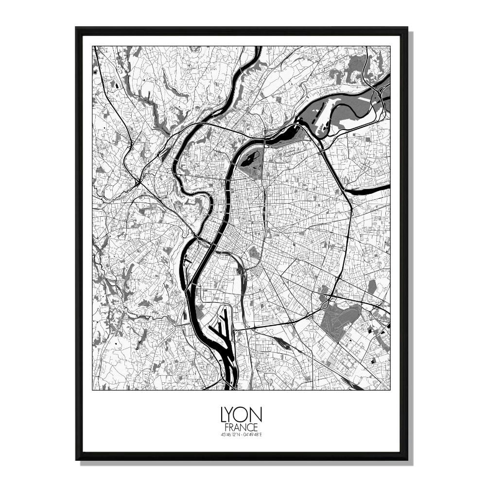 - Affiche Lyon Carte N&B 40x50
