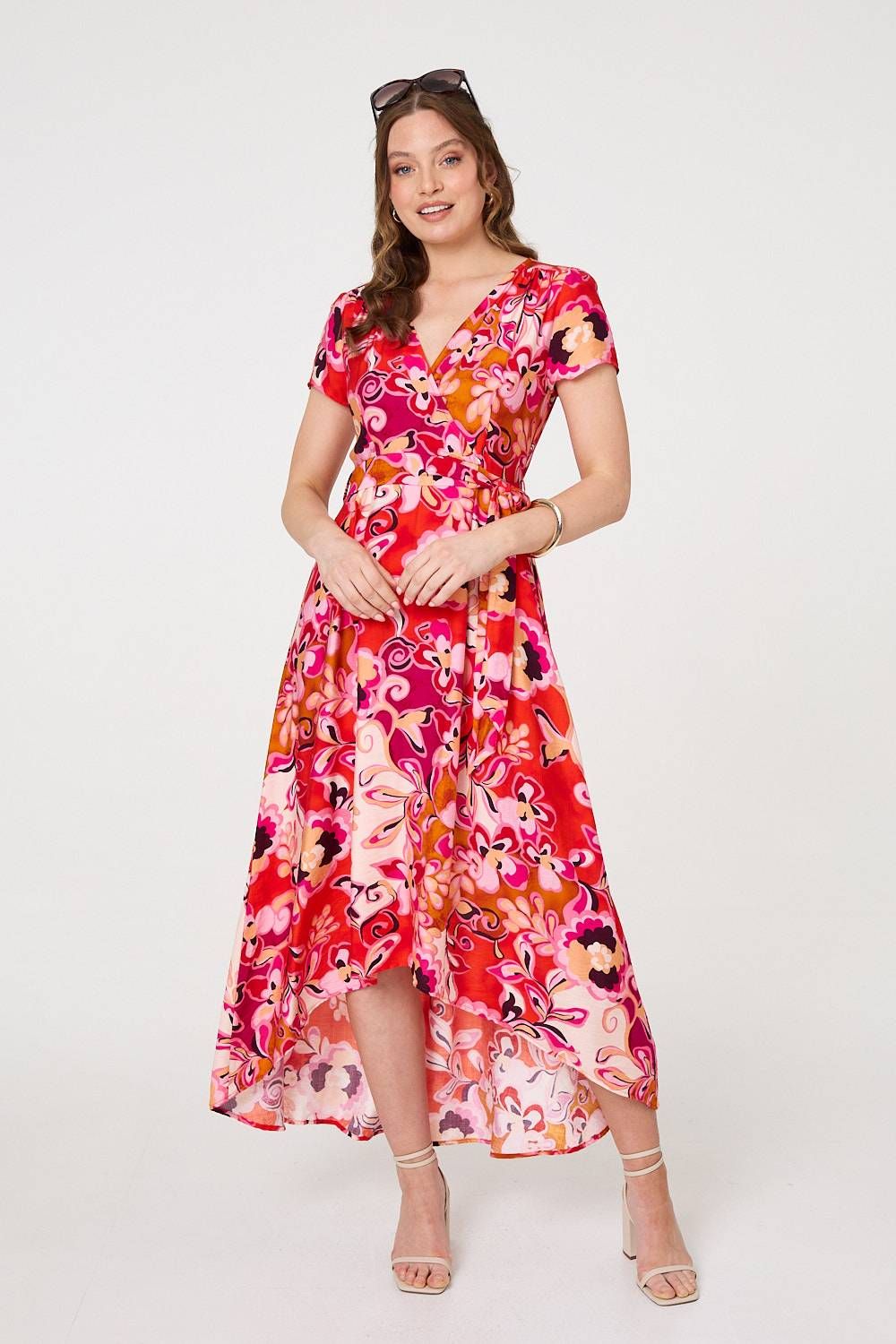 Izabel London Printed Short Sleeve Wrap Midi Dress