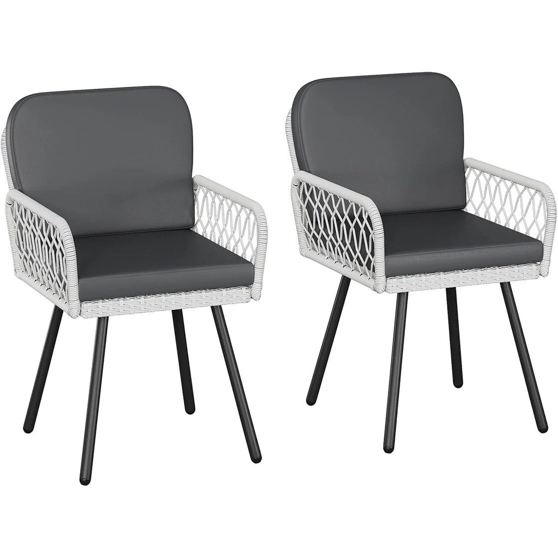 Patio Dining Chairs Set of 2 with Black Metal Frame & White Hand for Backyard