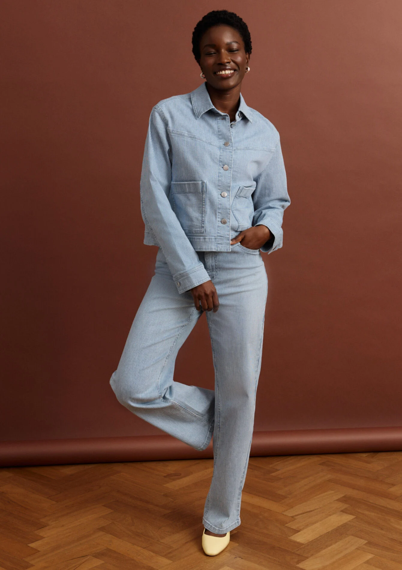 Gestreepte denim broek met rechte pijpen