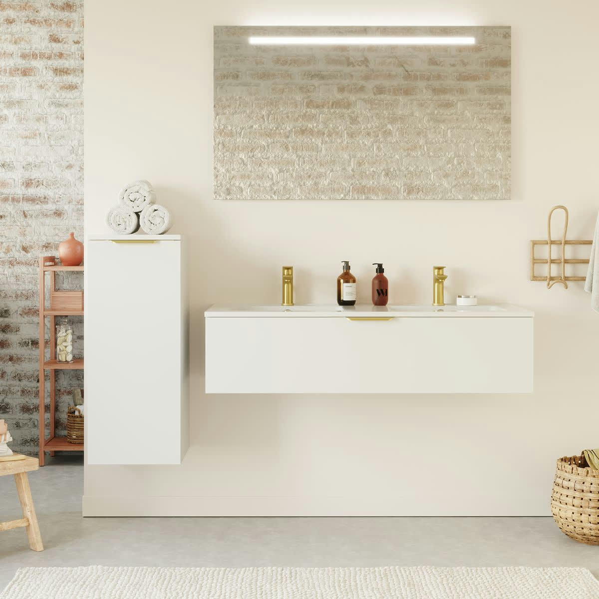 VENICE - Meuble salle de bain double vasque 120cm 1 tiroir Blanc