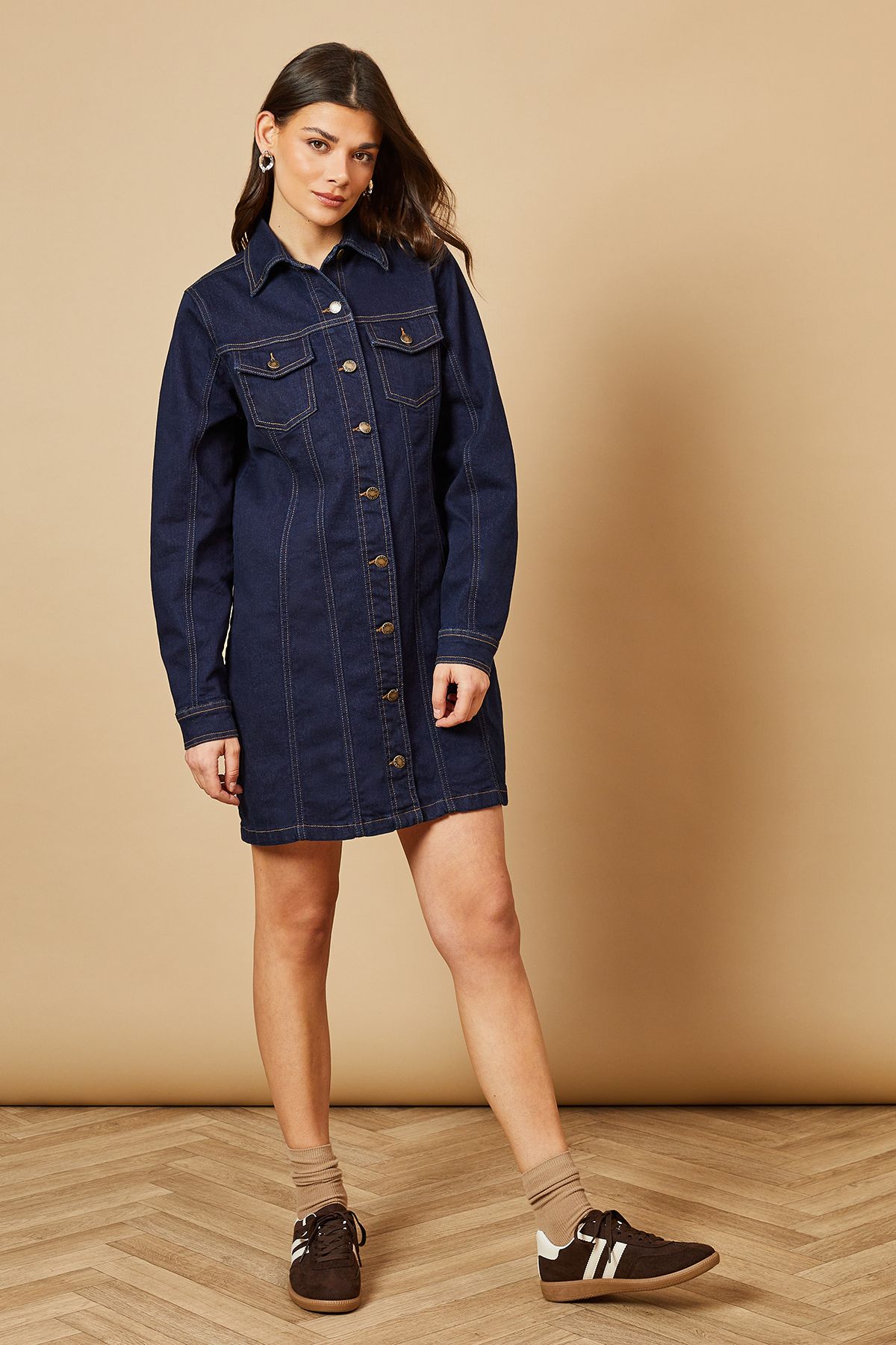 Oasis Long Sleeve Fitted Denim Mini Dress
