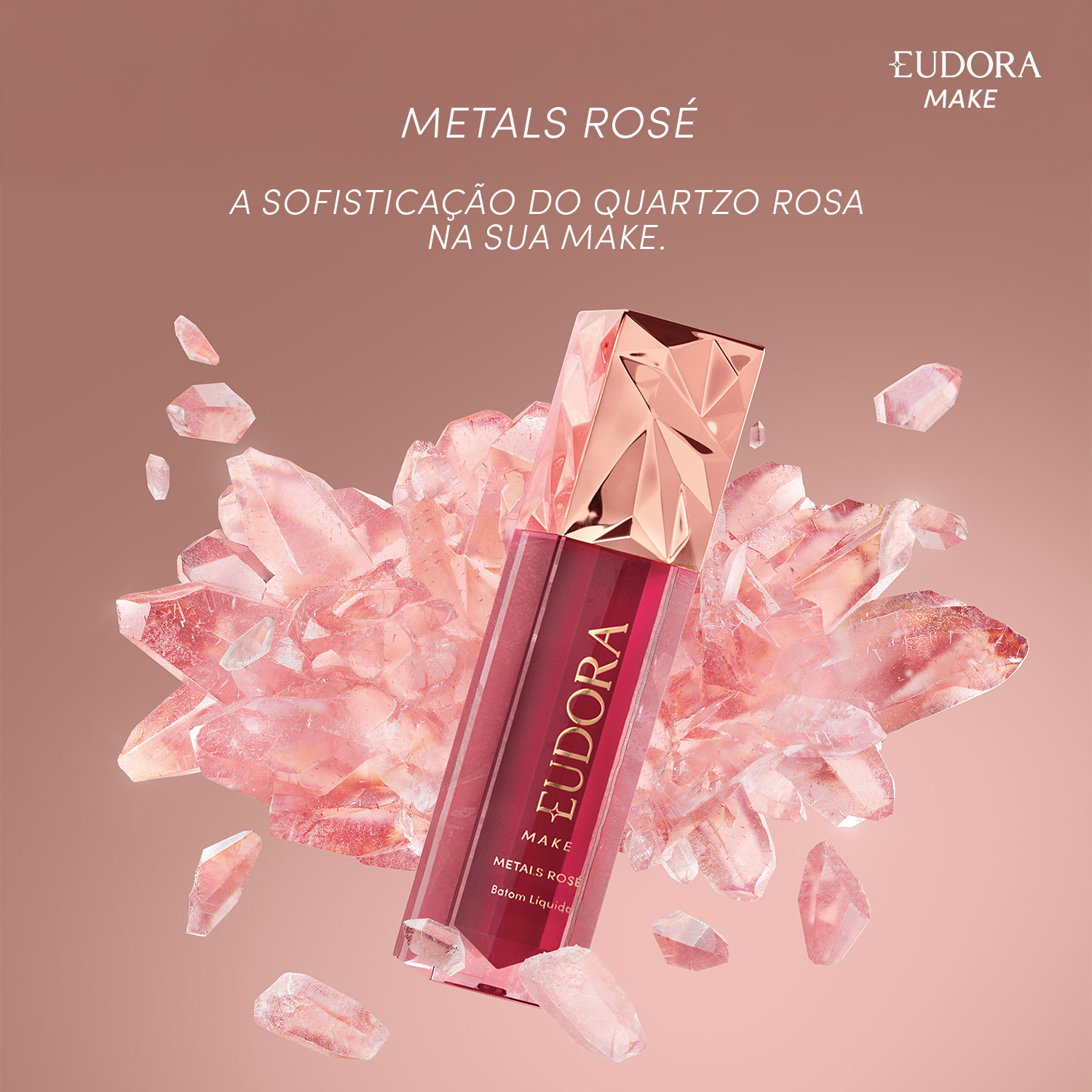 Batom Líquido Cremoso Metals Rosé Terracota Exclusivo Eudora Make 2,5m