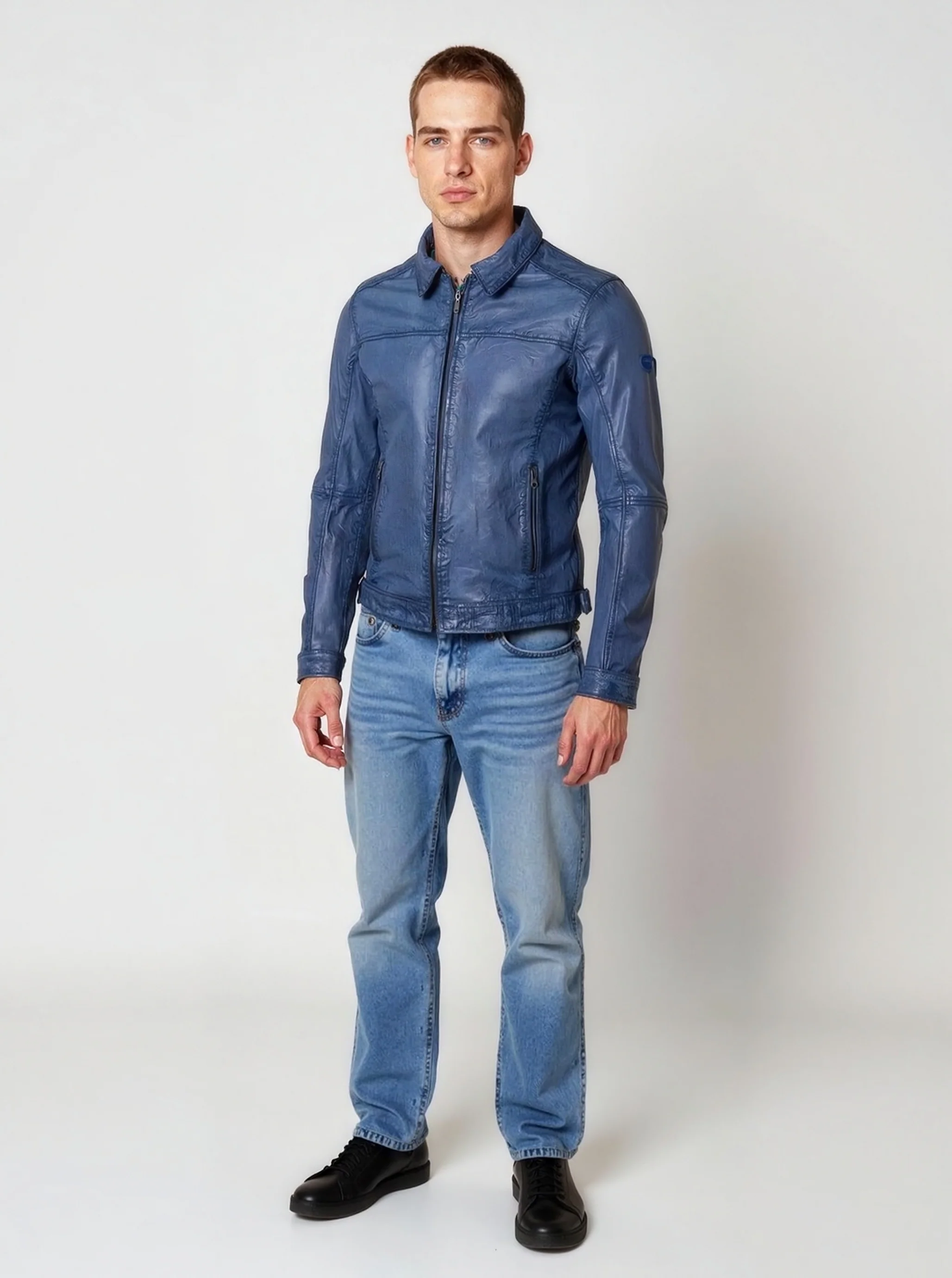 Veste vintage bleue en cuir BODDY