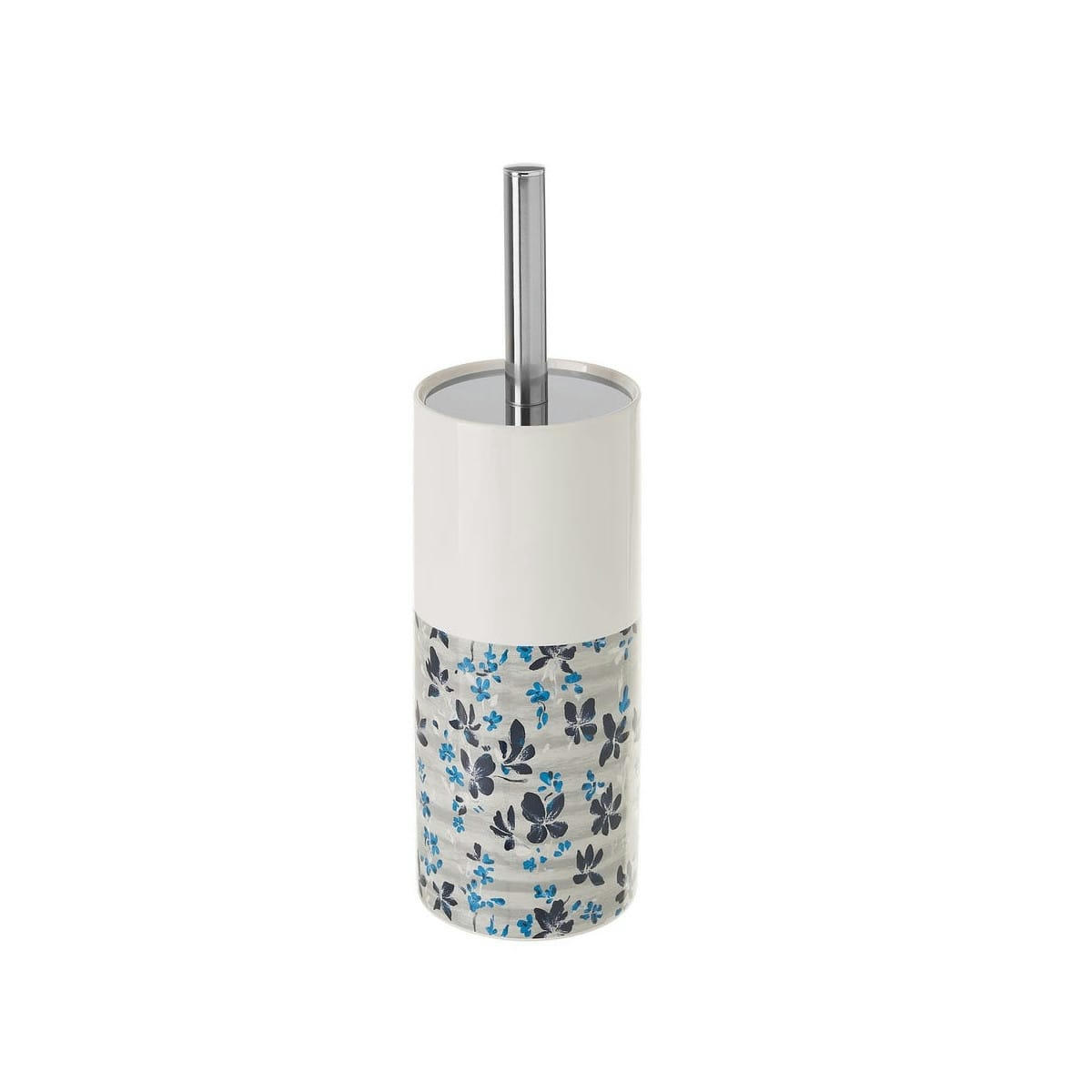 FLORAL - Brosse WC céramique blanc et bleu floral