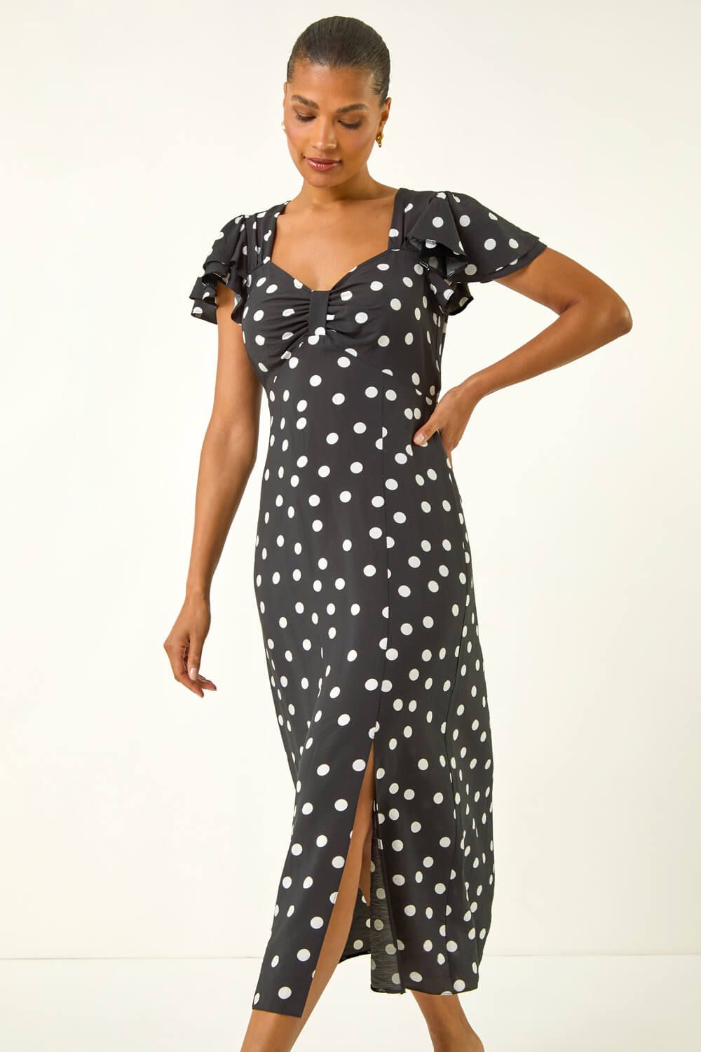 Roman Spot Print Sweetheart Midi Dress