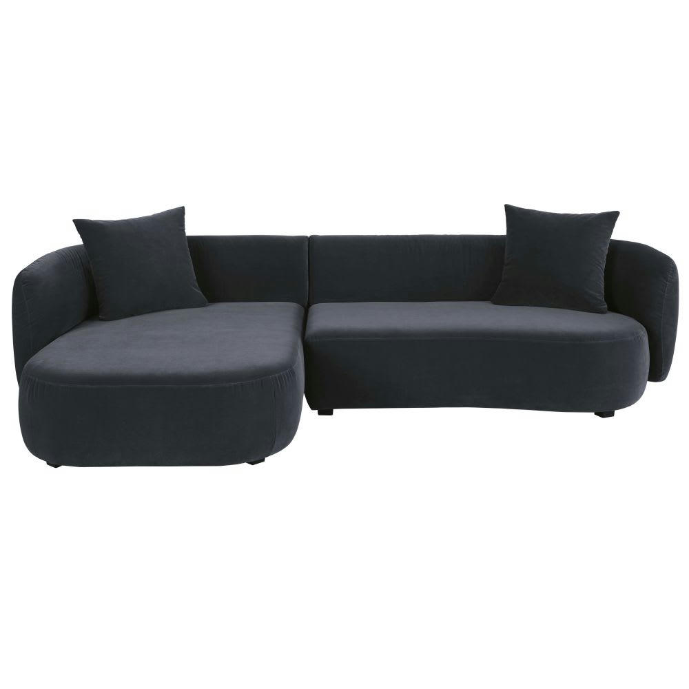 Curve - Canapé d'angle gauche 4/5 places en velours gris anthracite