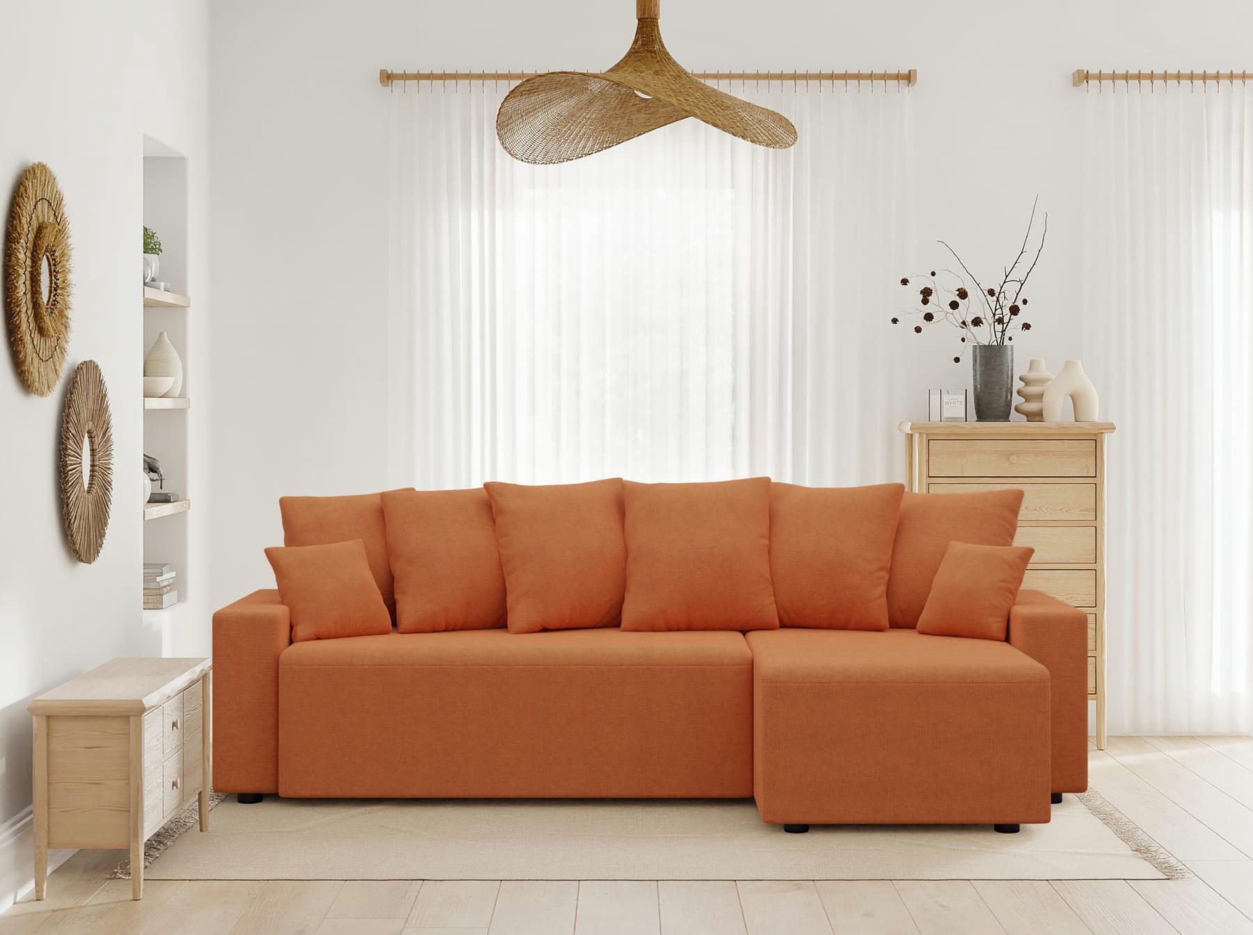 ALMA - Canapé d'angle convertible en tissu 4 places rouille