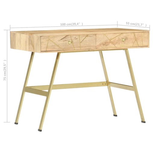 NNEVL Writing Desk with Drawers 100x55x75 cm Solid Mango Wood