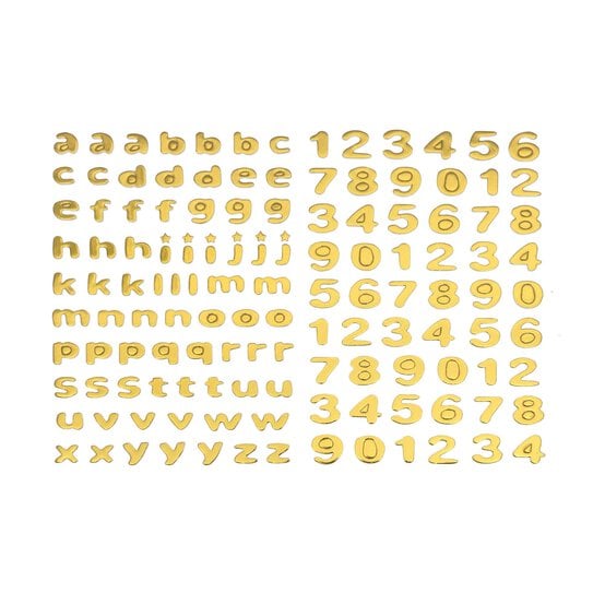 Gold Metallic Puffy Lowercase Alphabet Stickers 128 Pieces