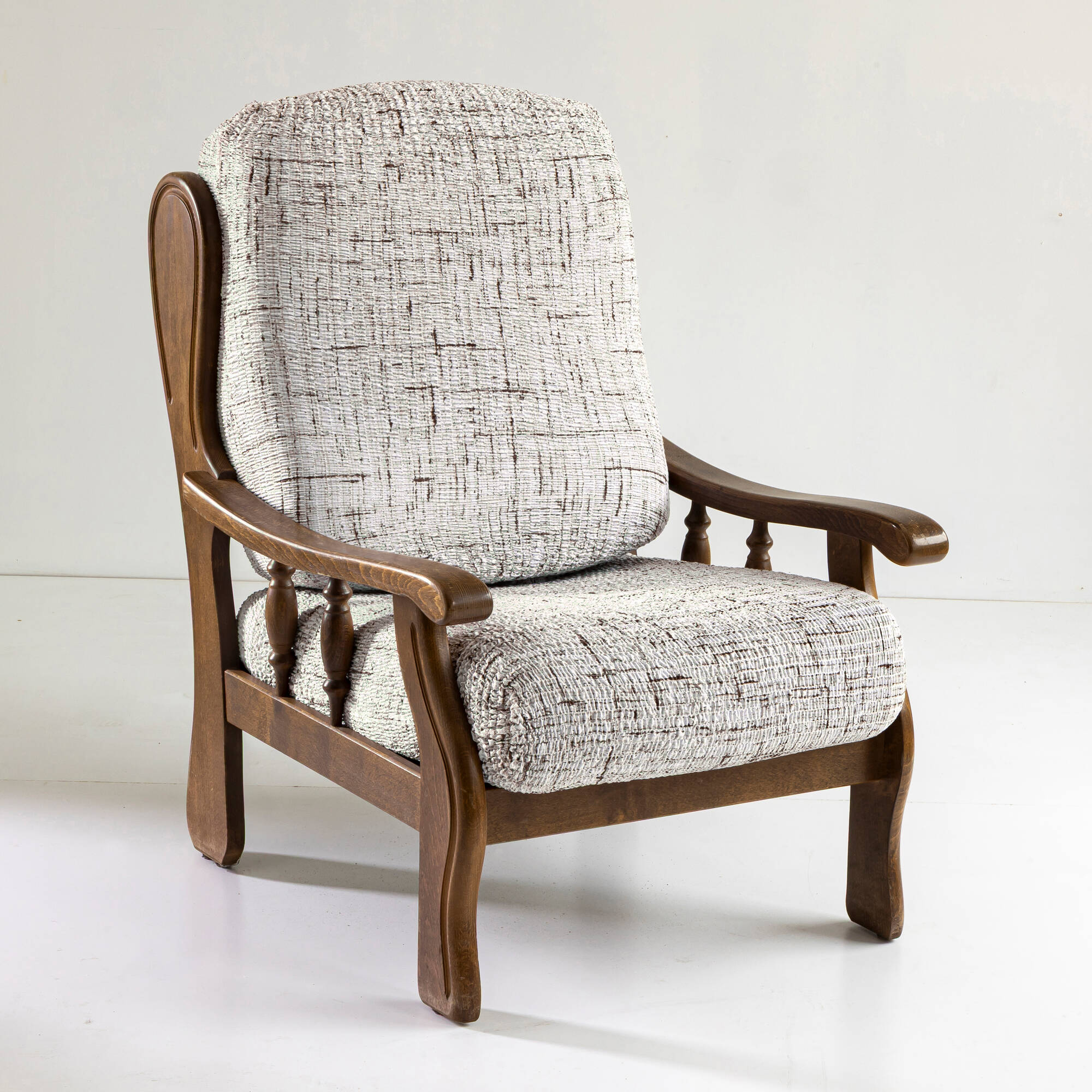 Housse microfibre bi-extensible effet faux uni spéciale fauteuil rustique