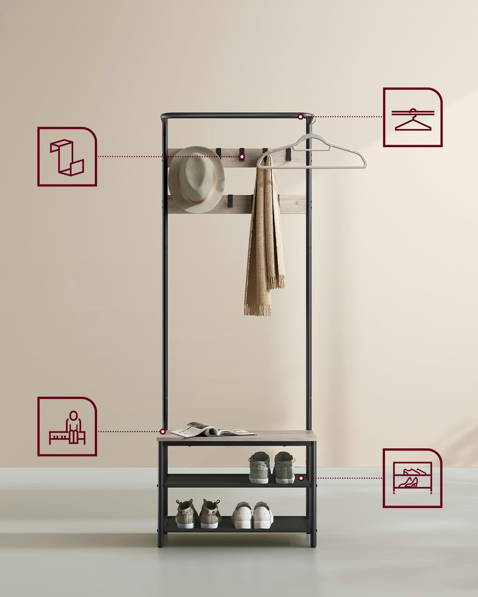 - Meuble d'entrée avec banc effet bois grège