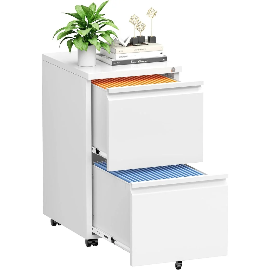 2 Drawer Metal Locking Office Mobile File Cabinet Rolling Storage Cabinet for Home Office