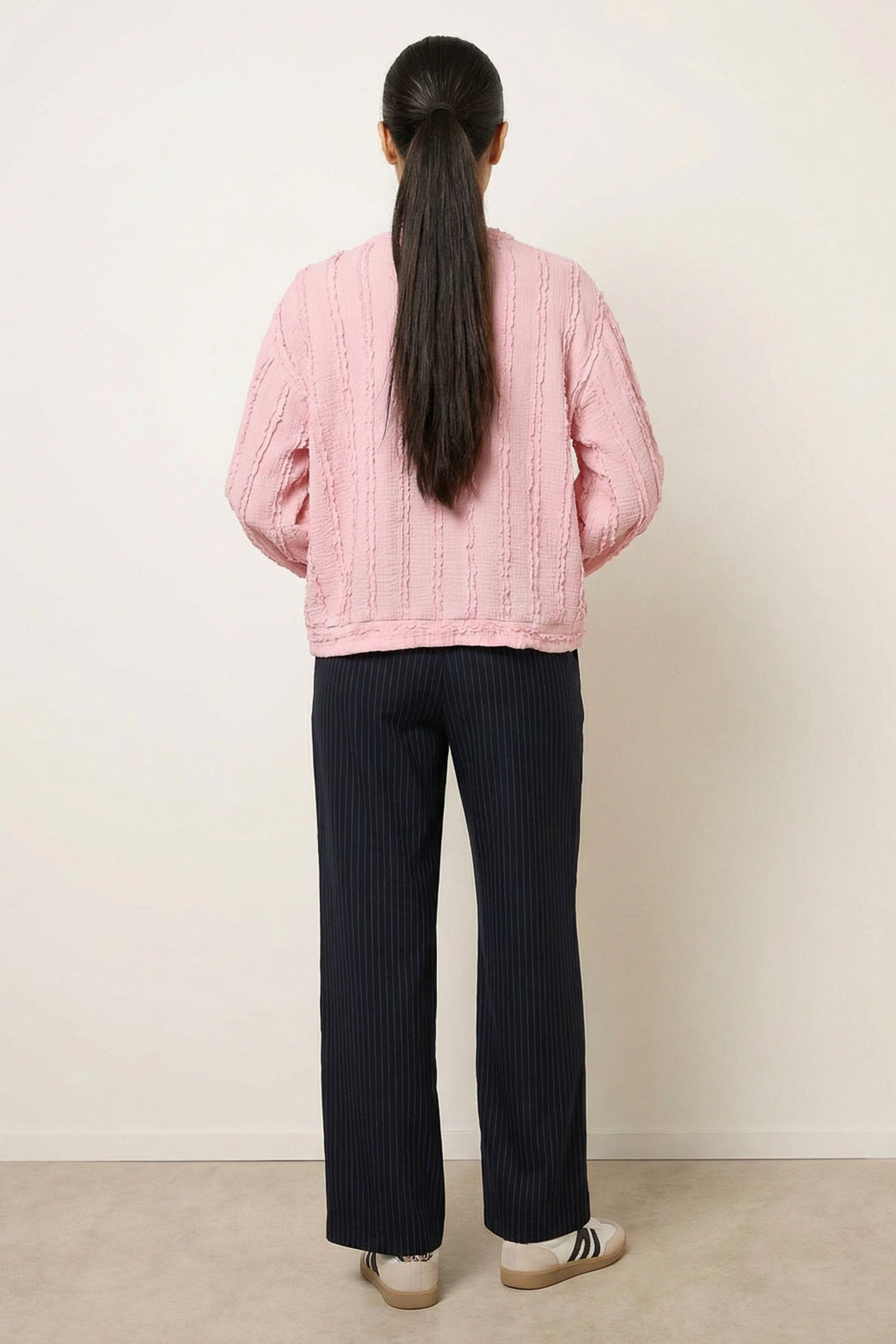 Blue Vanilla Pink Ruffle Detailed Sleeve Top