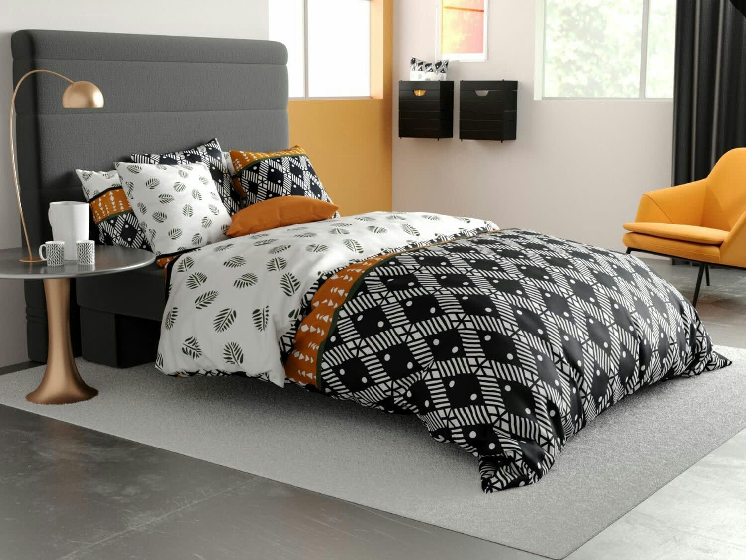 LUIS - Parure housse de couette coton noir 140x200 cm