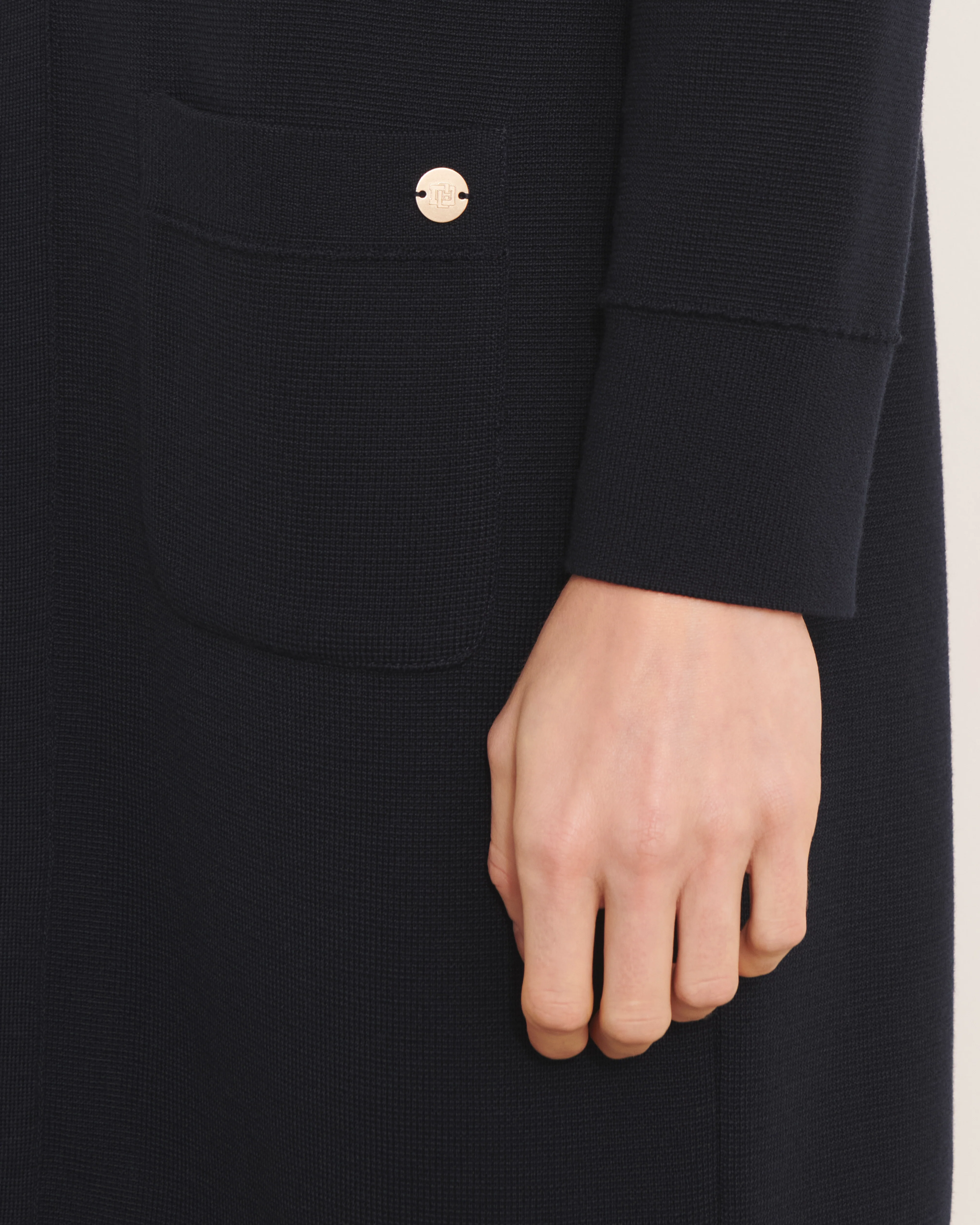 Manteau long bleu marine en laine mérinos NEVALI/13243/317