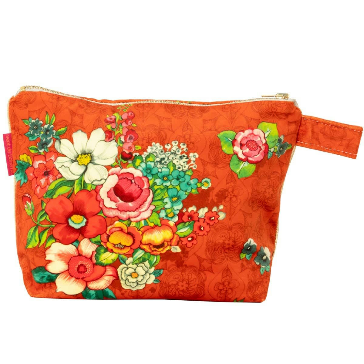 - Pochette en velours imprimé fleuri orange 19x28cm
