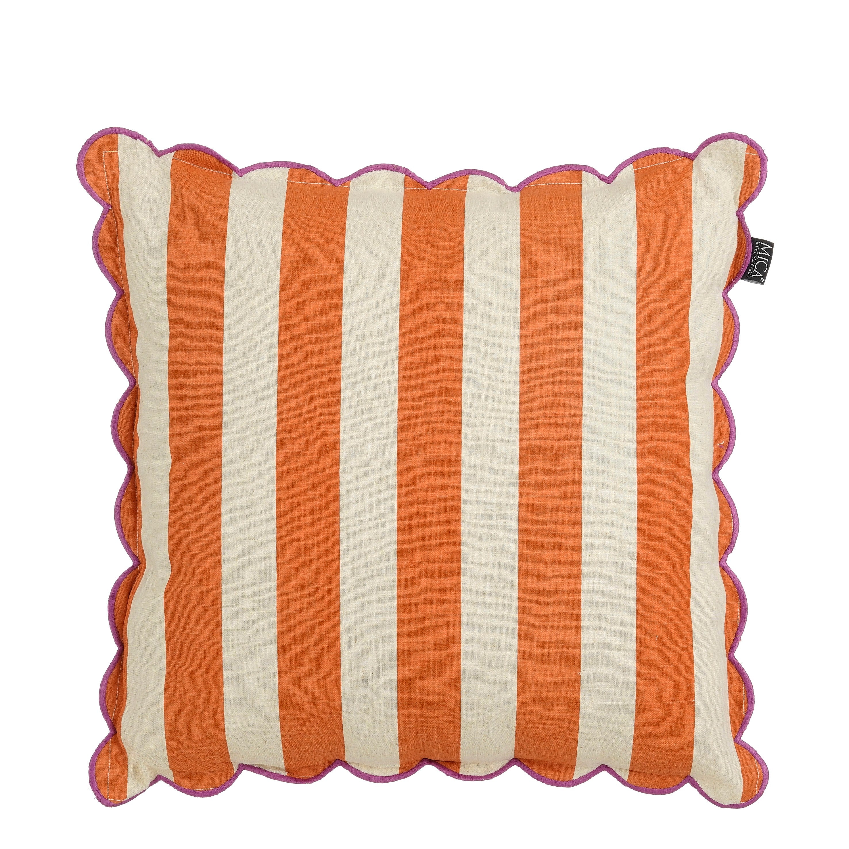 Mica Decorations Gestreept Sierkussen - Kussen met Kussenhoes - Woondecoratie Woonkamer - 45 x 45 x 10 cm - Katoen, Linnen, Polyester - Oranje,