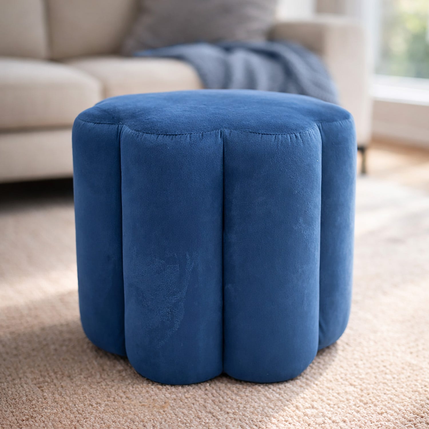 Pouf fiore velluto blu 41 cm