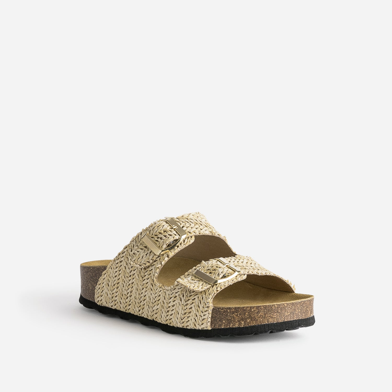 Mule anatomique beige effet raphia plateforme
