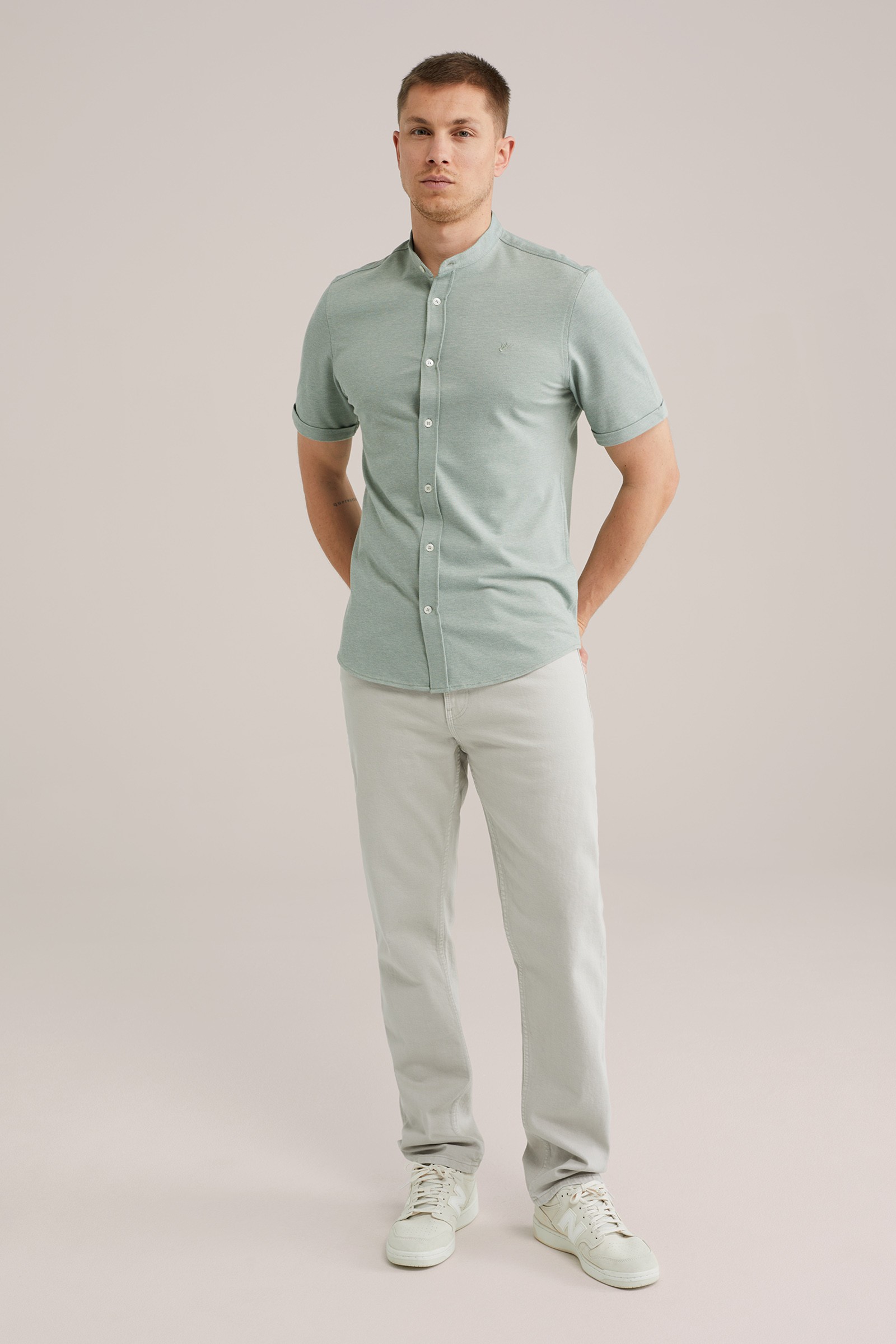 Heren Slim fit overhemd van piqu&eacute;jersey