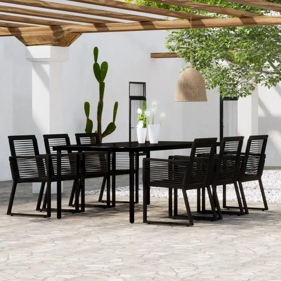 vidaXL - 7-delige Tuinset - Zwart PVC rattan en staal - 200x100 cm
