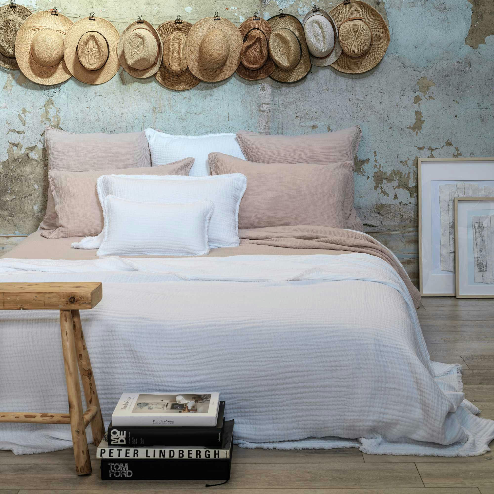 IBIZA - Dessus de lit en gaze de coton blanc 240X260 CM