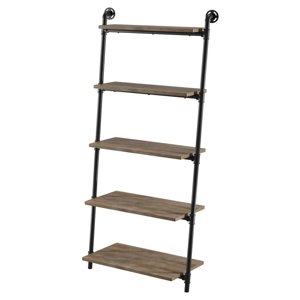 Leyva Industrial Natural 5-Tier Leaning Ladder Shelf by Carbon Loft