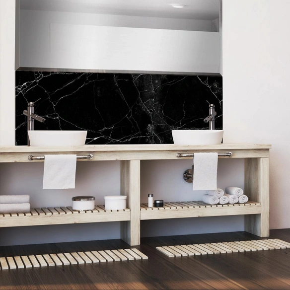Badrückwand »Marmor black«, BxH:140 cm x 45 cm, schwarz