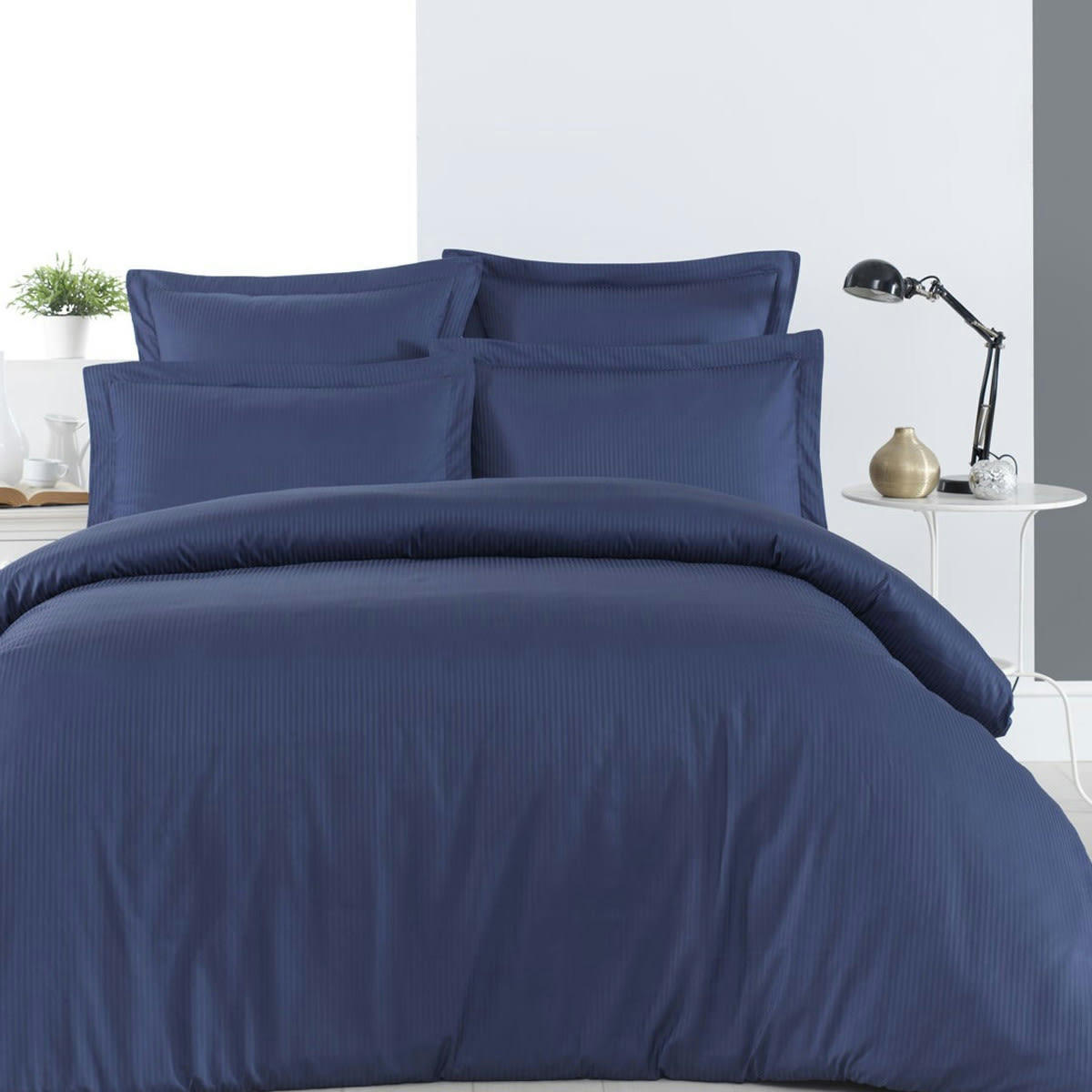 VERSAILLES - 2 taies d'oreiller rayées en satin de coton 1 marine 50x70 cm