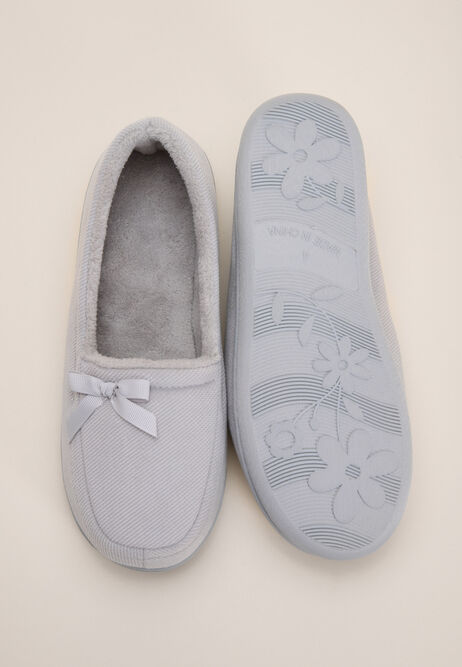 Womens Grey Woven Closed Back Slippers