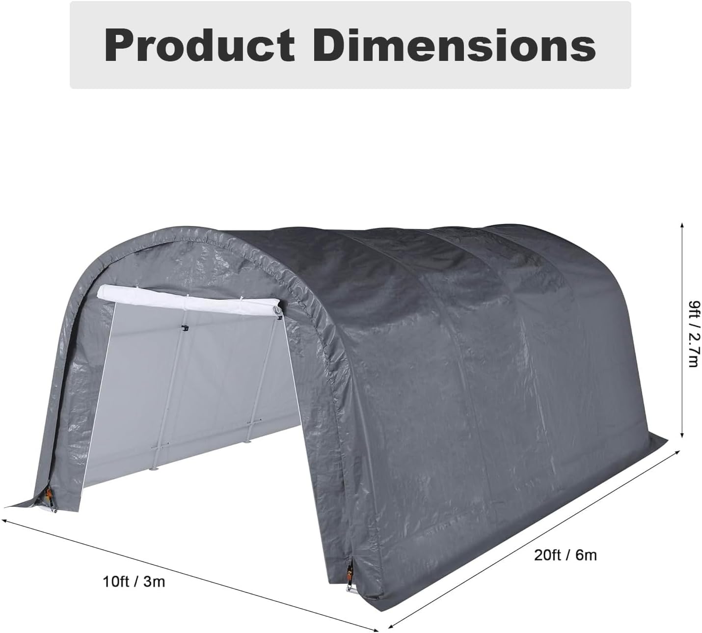 HOMPUS 10x20 Heavy Duty Carport, 180G PE Waterproof Canopy, Load Garage Shelter, Outdoor Storage Tent for Cars/Trucks/Boats/Equipment with Double Roll-Up Doors & Ground Anchors