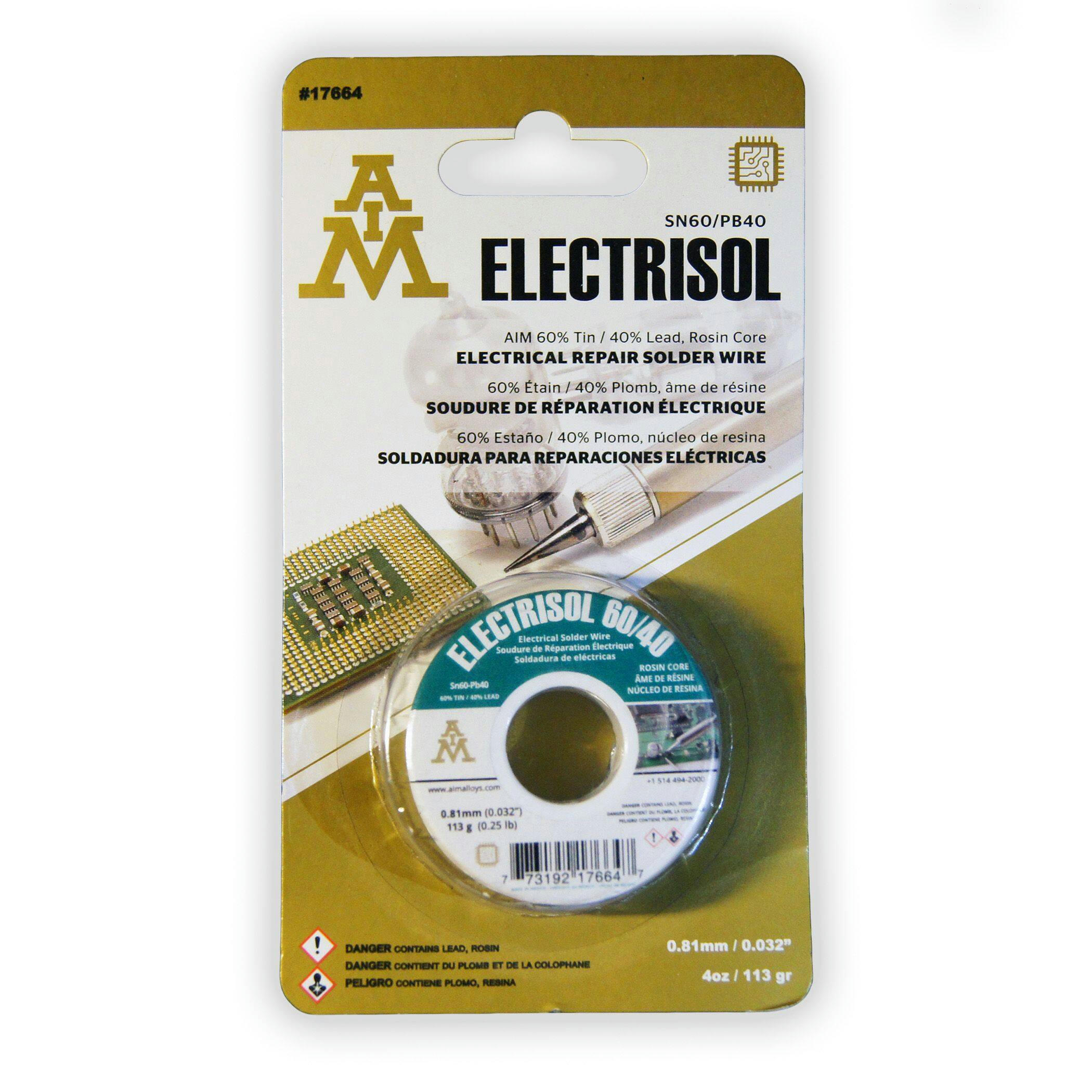AIM Electrisol 60/40 Rosin Flux Core Electrical Solder Wire, 113-g